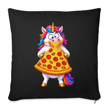 Tirage au fromage pizza licorne - Housse de coussin décorative 45 x 45 cm - noir - Devant