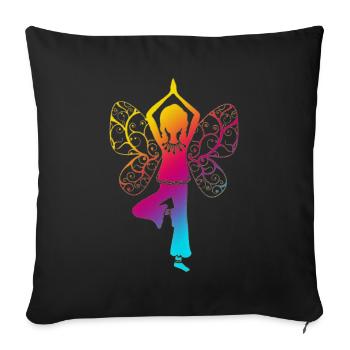 Fille de yoga, ailes, asana, arbre, papillon - Housse de coussin décorative 45 x 45 cm - noir - Devant