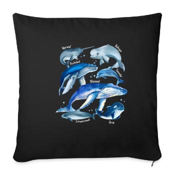 Whale species Various whales Blue whale orca narwhal Bel - Sofa pillowcase 17,3'' x 17,3'' (45 x 45 cm) - black - Front