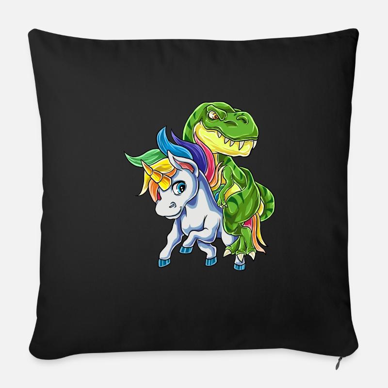 T-Rex Chevauche Licorne Drôle de dinosaure Dino - Housse de coussin décorative 45 x 45 cm - noir
