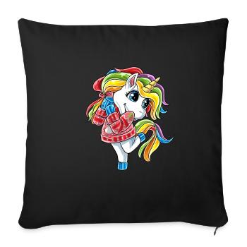 Lustiges Einhorn mit Christmas Ugly Sweater Weihna - Sofakissenbezug 45 x 45 cm - Schwarz - Vorne