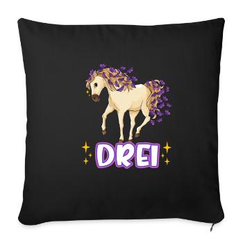 3. Geburtstag Pferde Mädchen Geburtstagsshirt 3 Ja - Sofakissenbezug 45 x 45 cm - Schwarz - Vorne