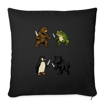 Ours Grenouille Pingouin Loup Combat Couteau Duel VS Animal - Housse de coussin décorative 45 x 45 cm - noir - Devant