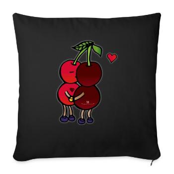 Cerises amoureuses - Housse de coussin décorative 45 x 45 cm - noir - Devant