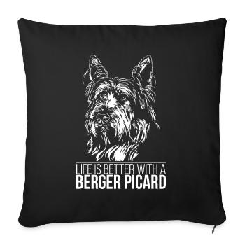 BERGER PICARD la vie est meilleure Hundespruch Hunde - Housse de coussin décorative 45 x 45 cm - noir - Devant