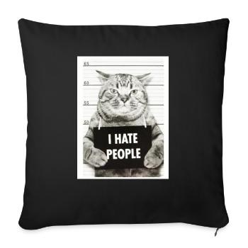 Cat Hates People - Sofa pillowcase 17,3'' x 17,3'' (45 x 45 cm) - black - Front