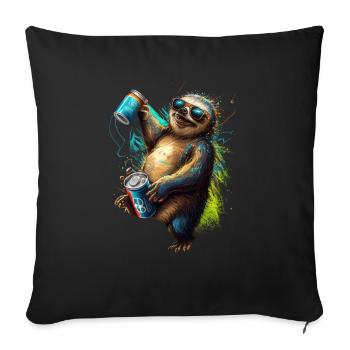 Cooles lustiges Faultier mit Bier - Sofakissenbezug 45 x 45 cm - Schwarz - Vorne