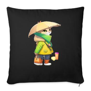 Drôle de chat et de café - Housse de coussin décorative 45 x 45 cm - noir - Devant