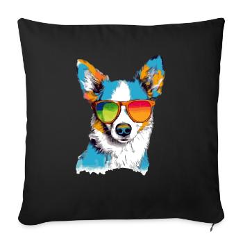Toru, der Hund mit der Brille - Sofakissenbezug 45 x 45 cm - Schwarz - Vorne