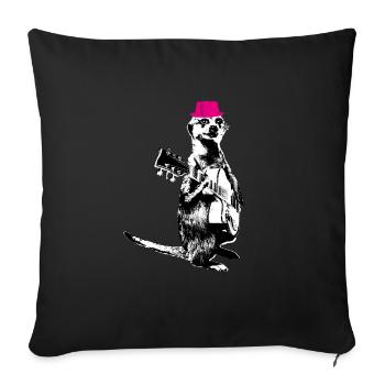 Suricate Guitariste Blanc BG Magenta Hat - Housse de coussin décorative 45 x 45 cm - noir - Devant