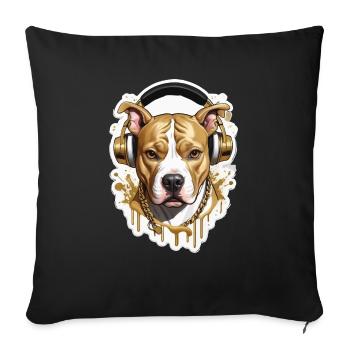 Chien bouledogue avec écouteurs - Housse de coussin décorative 45 x 45 cm - noir - Devant