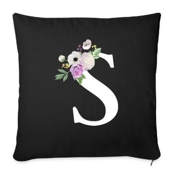 Lettre S floral violet - Housse de coussin décorative 45 x 45 cm - noir - Devant