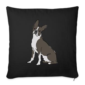 Dessin au trait du Boston Terrier - Housse de coussin décorative 45 x 45 cm - noir - Devant