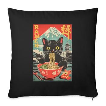 Vintage Anime Cat Ramen Japon - Housse de coussin décorative 45 x 45 cm - noir - Devant