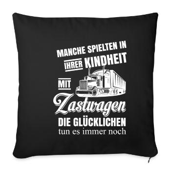 Truck Shirt · Trucker On The Road · Gift - Sofa pillowcase 17,3'' x 17,3'' (45 x 45 cm) - black - Front