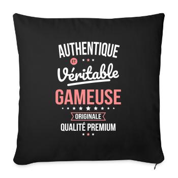 Authentique et véritable gameuse - Originale - Housse de coussin décorative 45 x 45 cm - noir - Devant