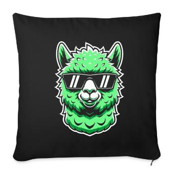 Green Llama Alpaca with Sunglasses Comic Art - Sofa pillowcase 17,3'' x 17,3'' (45 x 45 cm) - black - Front