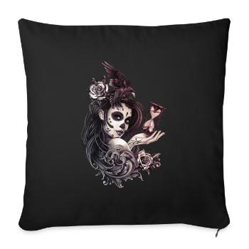 Tattoo Style Sugar Skull Girl with Bird - Sofa pillowcase 17,3'' x 17,3'' (45 x 45 cm) - black - Front