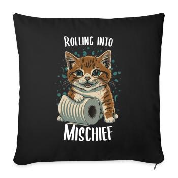 Bouffonneries joyeuses : chat et papier toilette - Housse de coussin décorative 45 x 45 cm - noir - Devant
