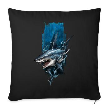 Conception de requin féroce : Prédateur bleu profond - Housse de coussin décorative 45 x 45 cm - noir - Devant