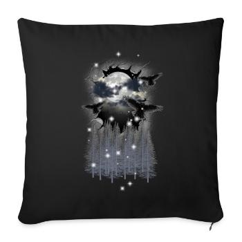 mystique nature forêt corbeaux corbeau oiseaux d’halloween - Housse de coussin décorative 45 x 45 cm - noir - Devant