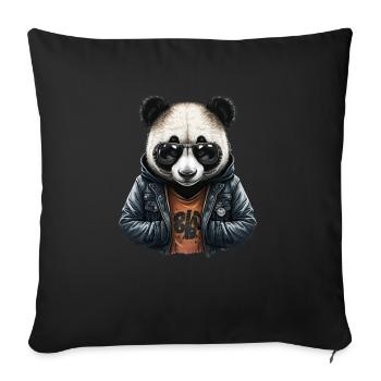 Panda Lederjacke - Style Panda - Sofakissenbezug 45 x 45 cm - Schwarz - Vorne