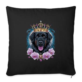 Chien Leonberger mignon avec couronne et orchidées - Housse de coussin décorative 45 x 45 cm - noir - Devant