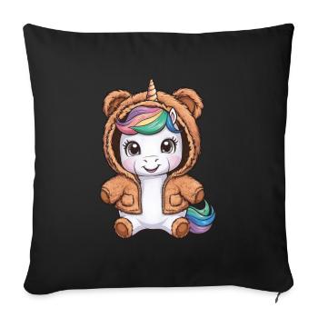 Tenue Licorne Kawaii avec Ours - Housse de coussin décorative 45 x 45 cm - noir - Devant