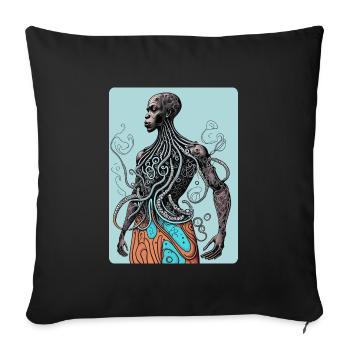 Mystical and Mysterious Half-Afro Man, Half-Octopu - Sofa pillowcase 17,3'' x 17,3'' (45 x 45 cm) - black - Front