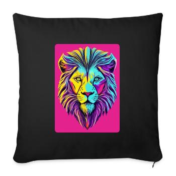 Funky und psychedelisches Löwengesicht - Sofakissenbezug 45 x 45 cm - Schwarz - Vorne
