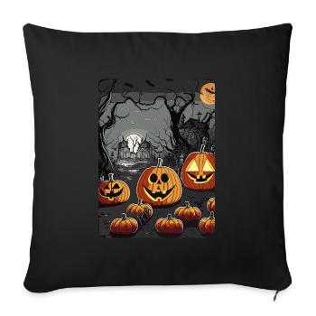 Cimetière effrayant avec des citrouilles d’Halloween - Housse de coussin décorative 45 x 45 cm - noir - Devant