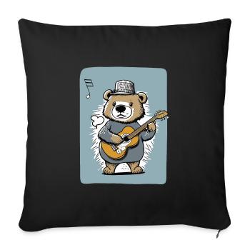 Niedlicher kindlicher Bär, der Gitarre spielt - Sofakissenbezug 45 x 45 cm - Schwarz - Vorne