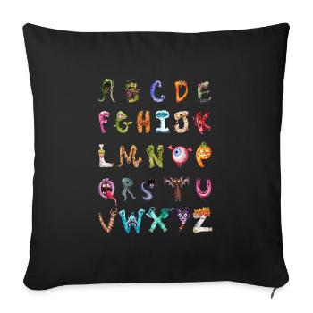Creepy Cute Monster Alphabet Cartoon ABC - Sofa pillowcase 17,3'' x 17,3'' (45 x 45 cm) - black - Front