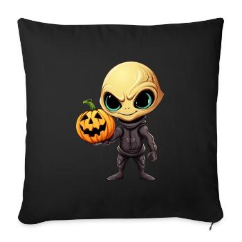 Alien d’Halloween avec citrouille - Housse de coussin décorative 45 x 45 cm - noir - Devant