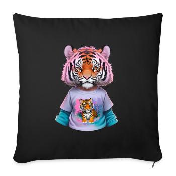 Tiger kid with tiger shirt - Sofa pillowcase 17,3'' x 17,3'' (45 x 45 cm) - black - Front