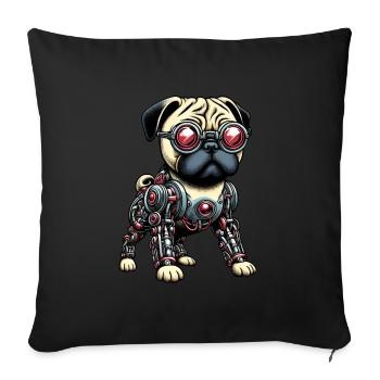 Chien Carlin Robot Cyborg Mécanique - Housse de coussin décorative 45 x 45 cm - noir - Devant