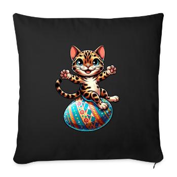 Chat du Bengale dansant l’œuf de Pâques - Housse de coussin décorative 45 x 45 cm - noir - Devant