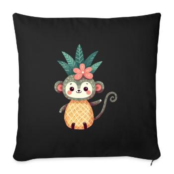 Affe Schimpanse Ananas Fruchtig Süß Comic Kunst - Sofakissenbezug 45 x 45 cm - Schwarz - Vorne