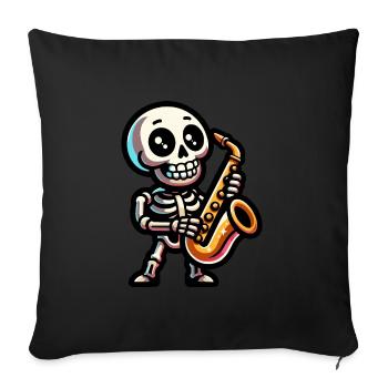 Squelette d’Halloween jouant du saxophone - Housse de coussin décorative 45 x 45 cm - noir - Devant