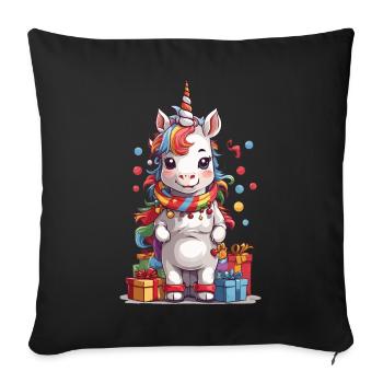 Licorne de Noël magique Licorne à Noël - Housse de coussin décorative 45 x 45 cm - noir - Devant