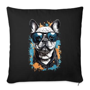 Cool Dog - Stylish French Bulldog - Sofa pillowcase 17,3'' x 17,3'' (45 x 45 cm) - black - Front