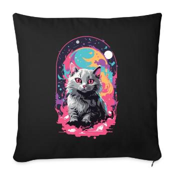 Chat Goth Pastel Psychédélique Weirdcore Design - Housse de coussin décorative 45 x 45 cm - noir - Devant