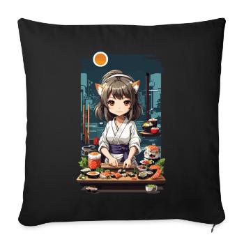 Anime Sushi Master Kawaii Kemonomimi Chef Design - Housse de coussin décorative 45 x 45 cm - noir - Devant