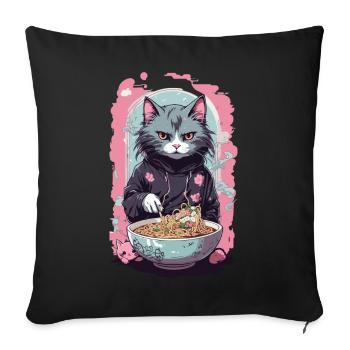 Anime Ramen Cat Japanese Noodle Soups Art - Sofa pillowcase 17,3'' x 17,3'' (45 x 45 cm) - black - Front