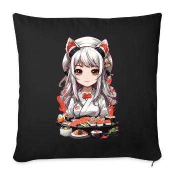 Kawaii Anime Sushi Master with Cat Ears - Sofa pillowcase 17,3'' x 17,3'' (45 x 45 cm) - black - Front
