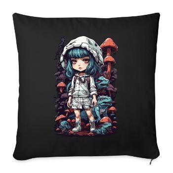 Psychedelic Mushroom Anime Festival Aesthetic - Sofa pillowcase 17,3'' x 17,3'' (45 x 45 cm) - black - Front
