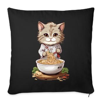 Kawaii chat Ramen soupe de nouilles Design Otaku Mode - Housse de coussin décorative 45 x 45 cm - noir - Devant