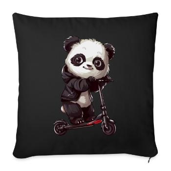 Panda Scooter - Sofa pillowcase 17,3'' x 17,3'' (45 x 45 cm) - black - Front