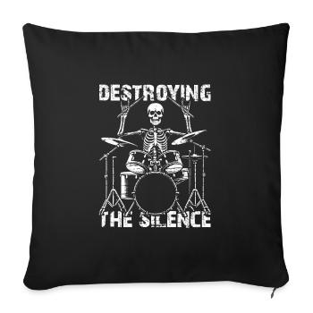 Drummer Skull Skelett am Drumset - Sofakissenbezug 45 x 45 cm - Schwarz - Vorne