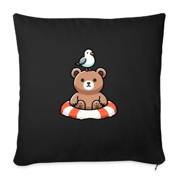 Brown bear bear lifeguard in lifebuoy with seagull - Sofa pillowcase 17,3'' x 17,3'' (45 x 45 cm) - black - Front
